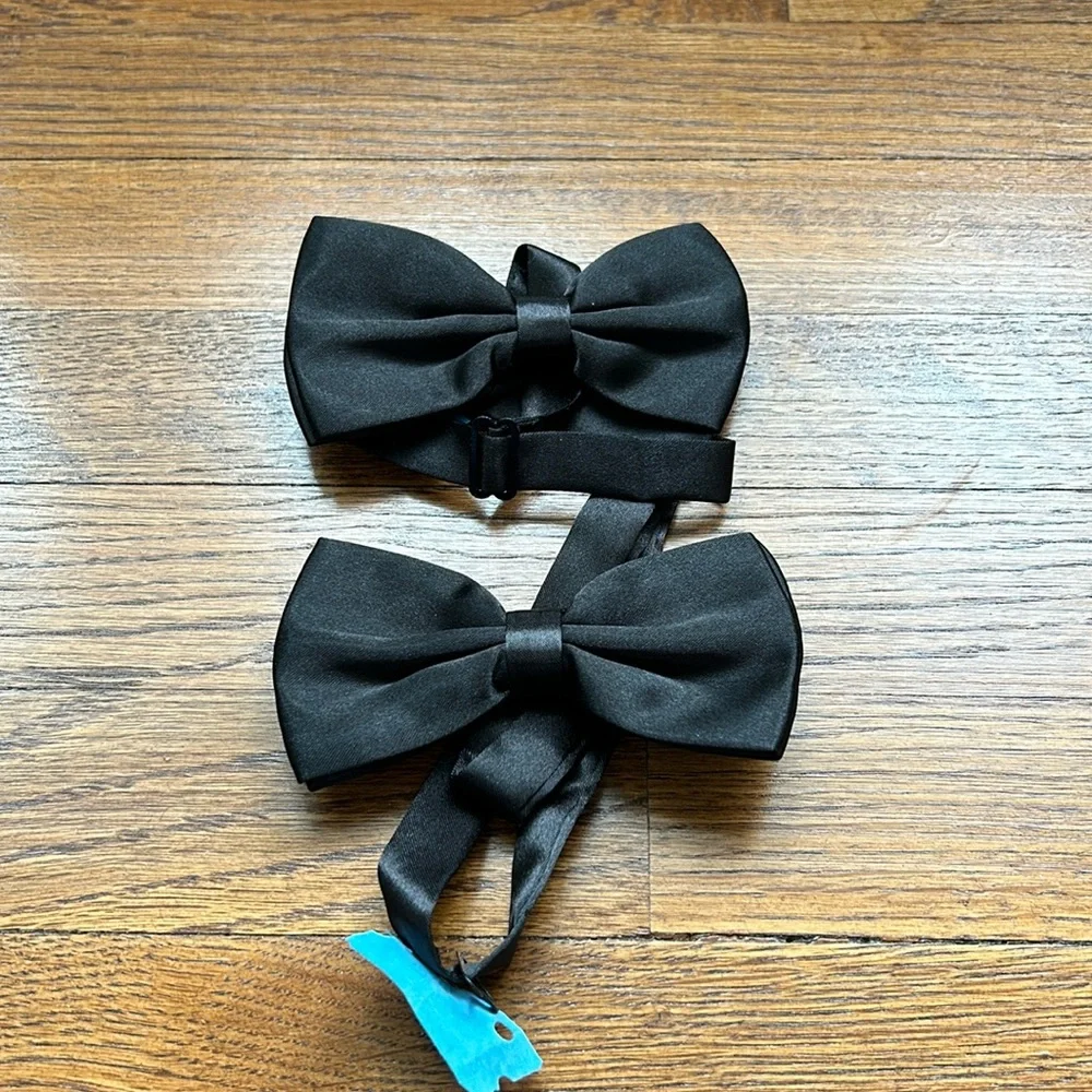Boys black satin bow ties , worn once , set of two